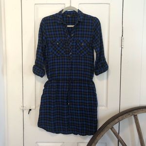 Blue and black plaid button down dress
